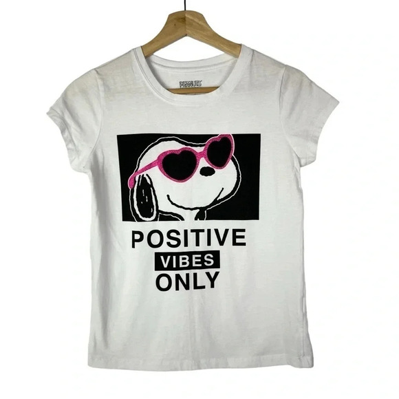 Peanuts Snoopy White Positive Vibes Only Crewneck Short Sleeve T-Shirt XL - Picture 1 of 5